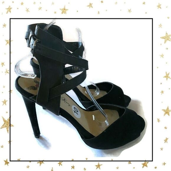 Penny Loves Kenny Black Ankle Strap Heels 10 - Picture 2 of 6